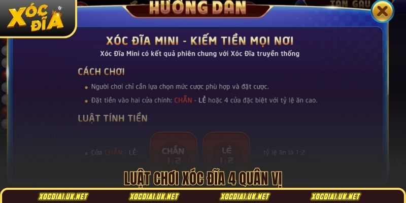 Luật chơi xóc đĩa 4 quân vị